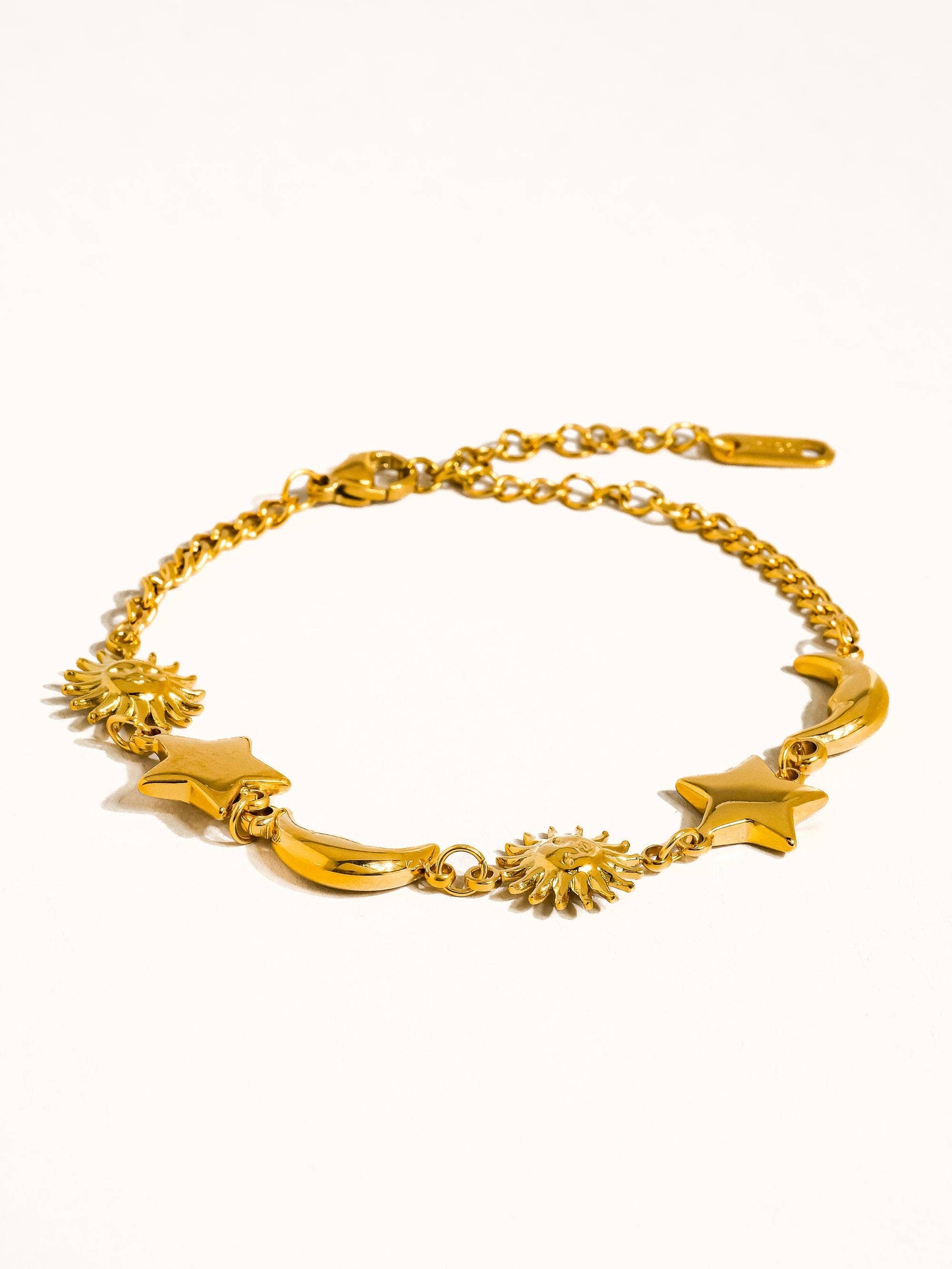 18K Gold Non-Tarnish Sun and Star Bracelet