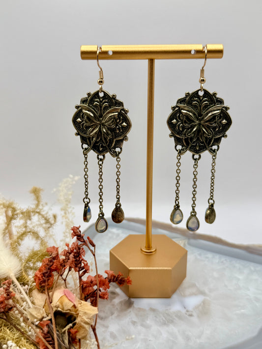 Gold Butterfly + Dangling Opalite w/ Stainless Steel Posts