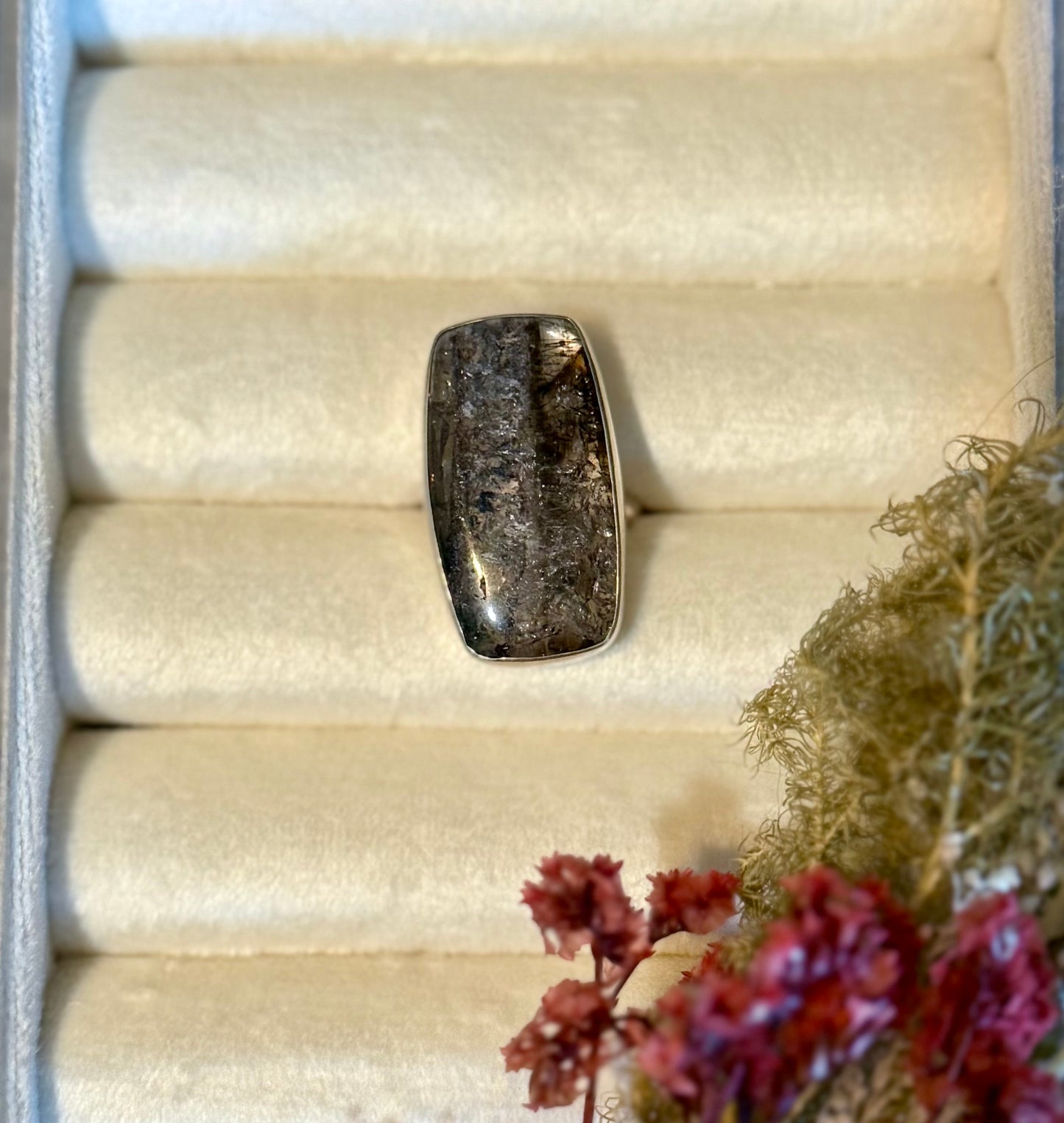 Sterling Silver Nuummite Gemstone Adjustable Handmade Ring