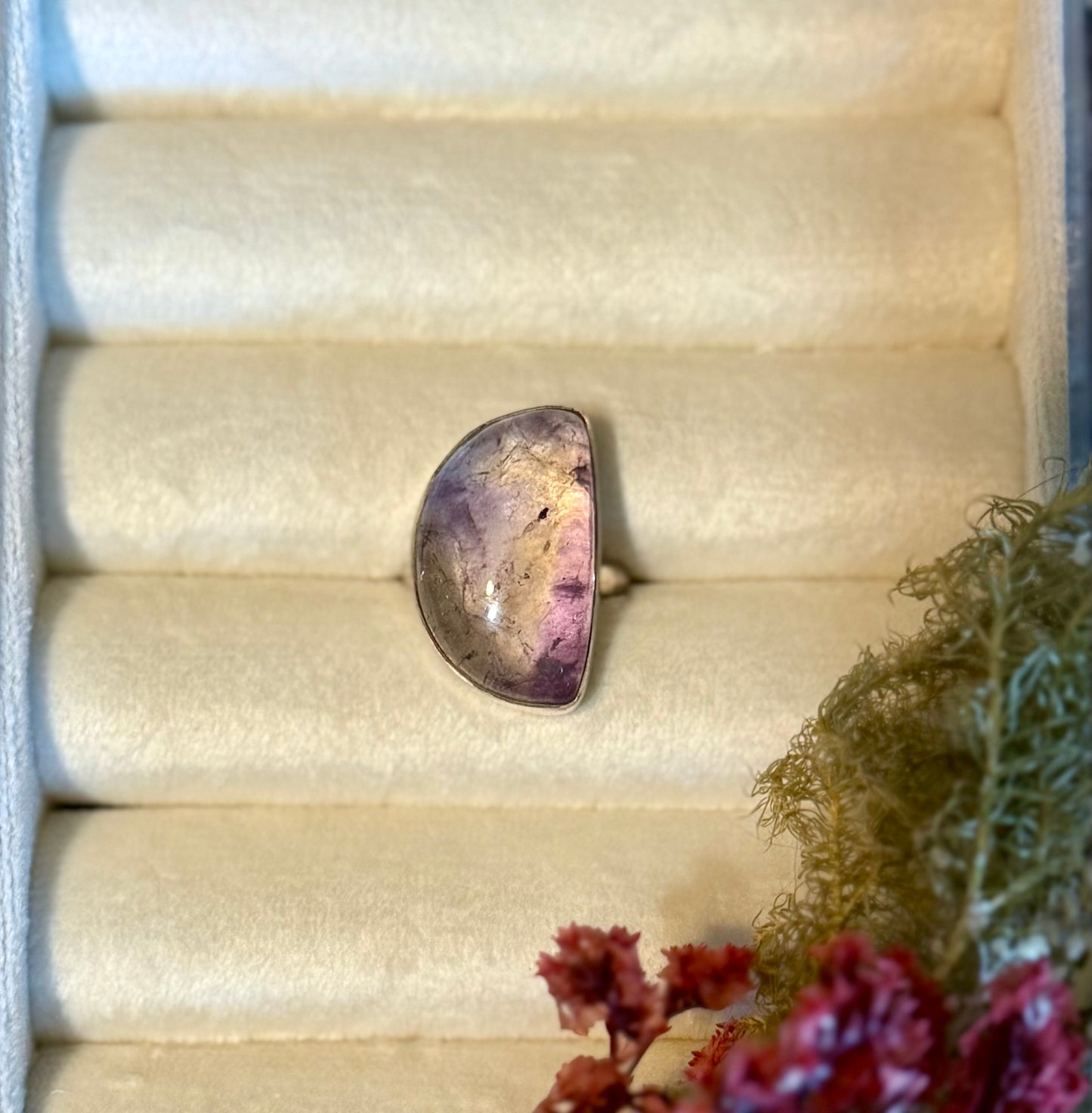 Sterling Silver Amethyst Gemstone Adjustable Handmade Ring