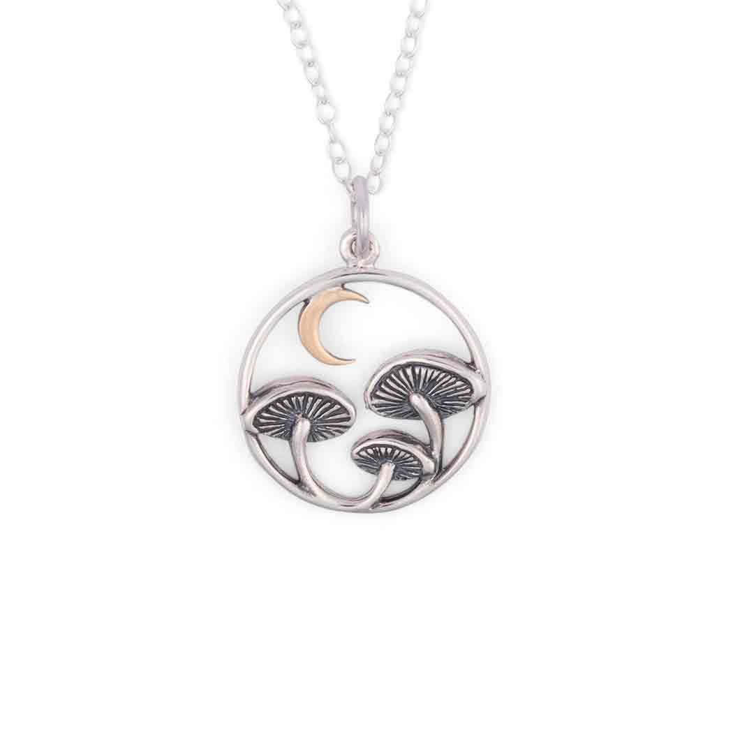 ๐ Crescent Moon + Mushroom Silver Necklace ๐