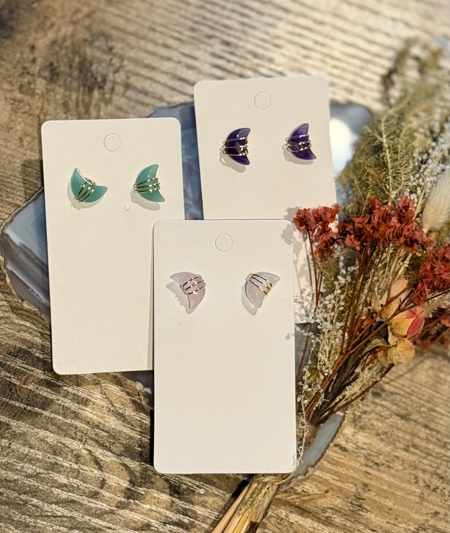 Amethyst Moon Studs w/ Stainless Steel Posts
