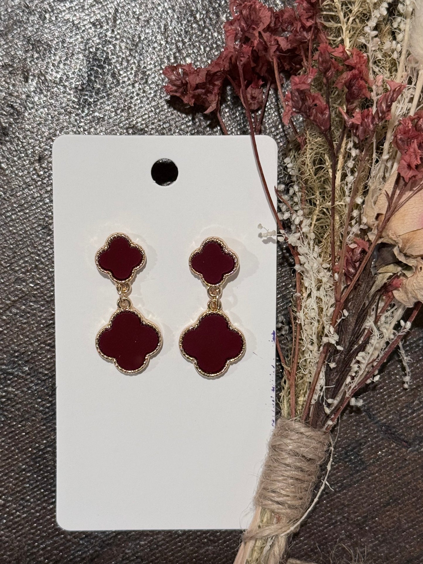 Red Four-Leaf-Clover Dangling Earrings