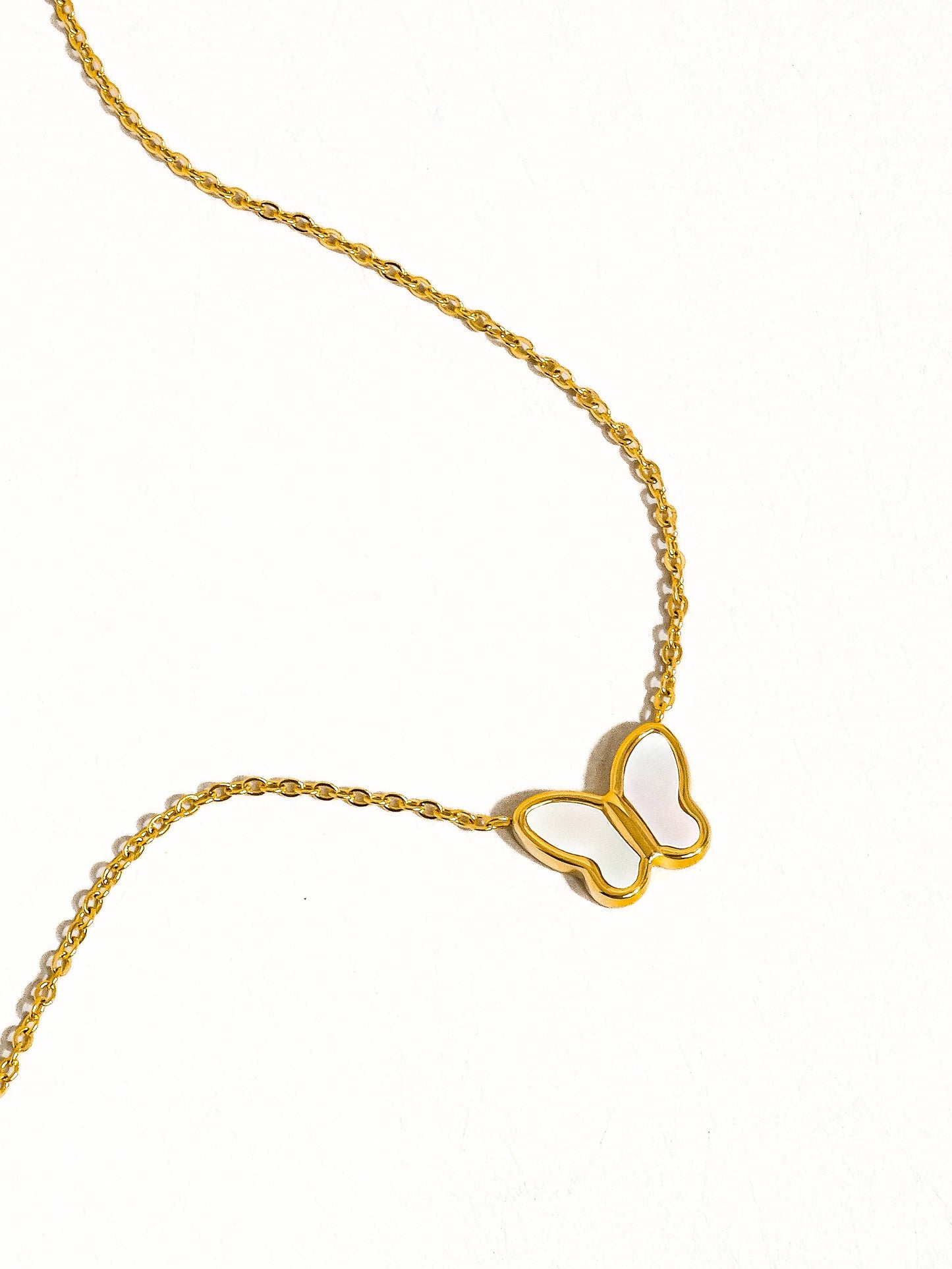 18k Non-Tarnish Petite Shell Butterfly Necklace