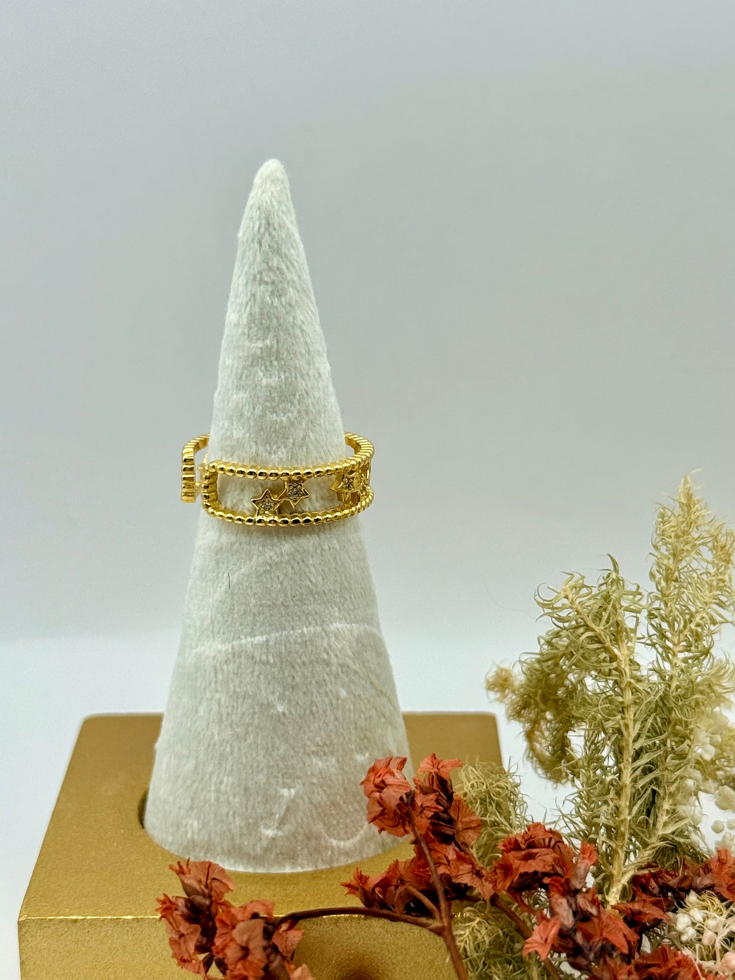 18k Gold Plated Sterling Silver Moon + Star Ring