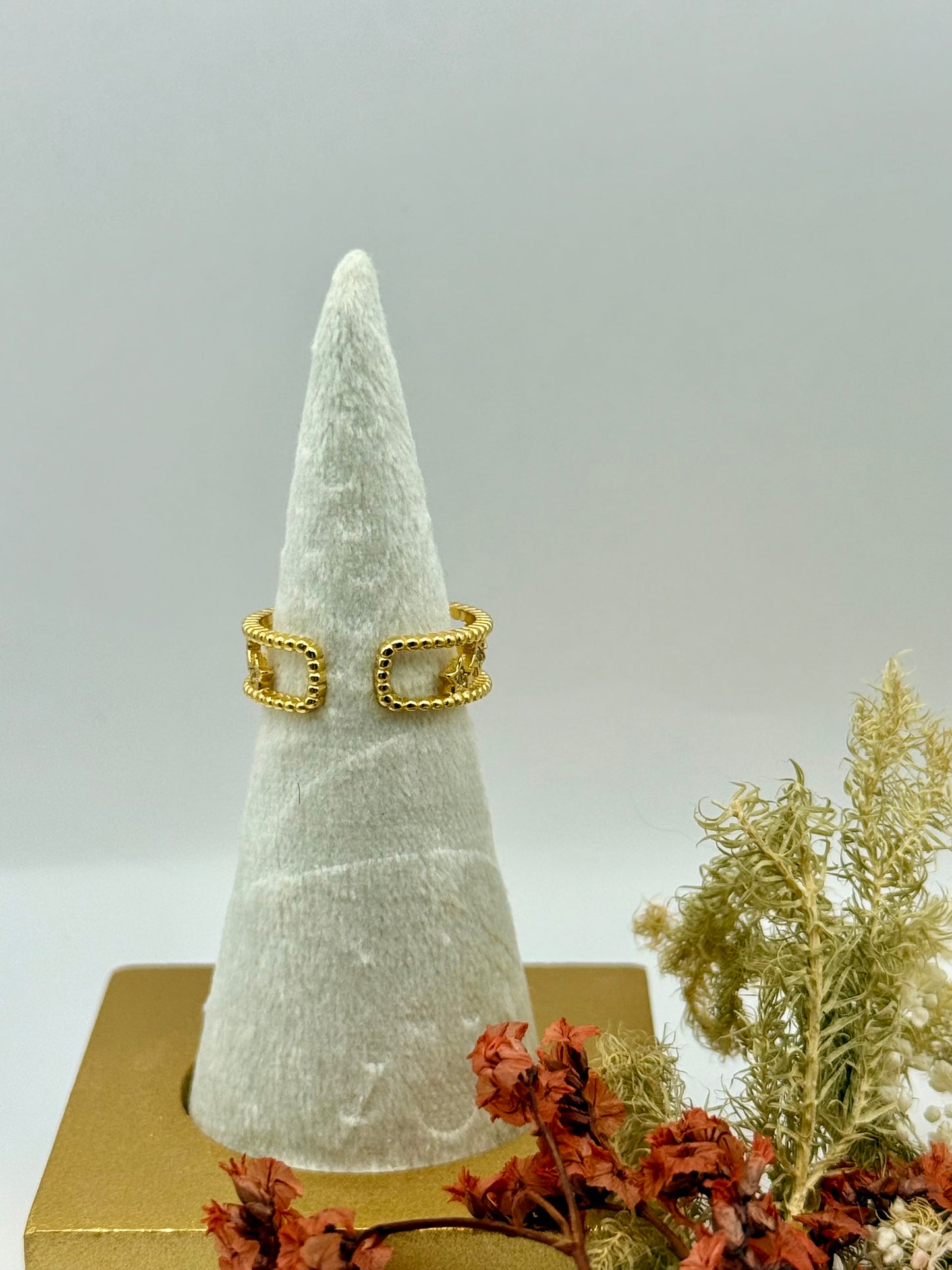 18k Gold Plated Sterling Silver Moon + Star Ring