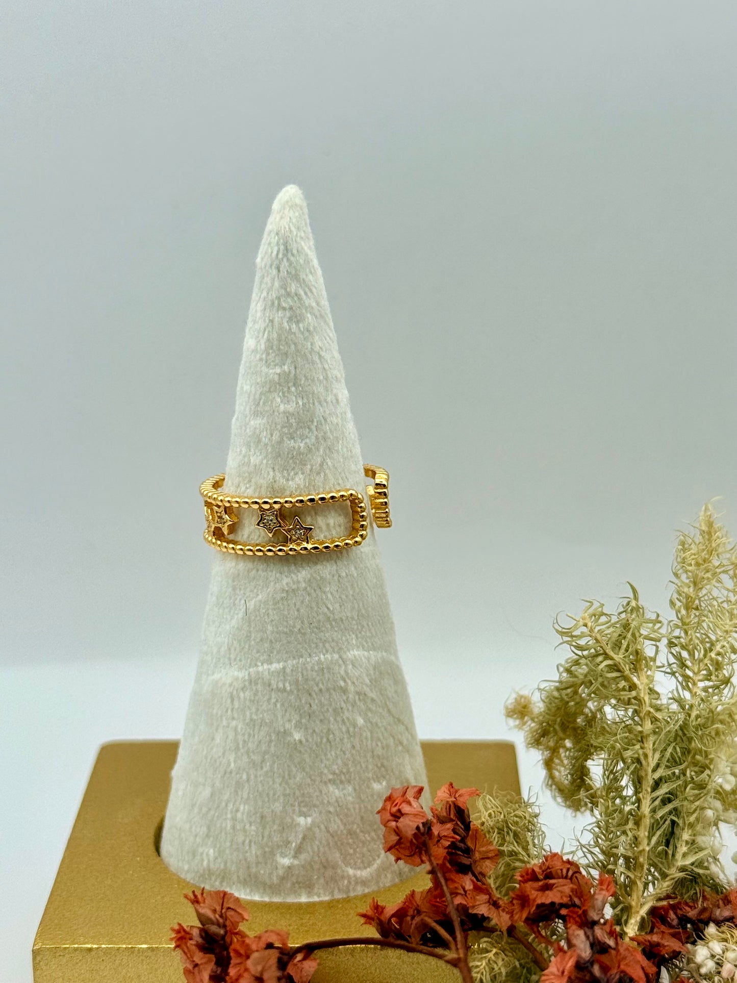 18k Gold Plated Sterling Silver Moon + Star Ring