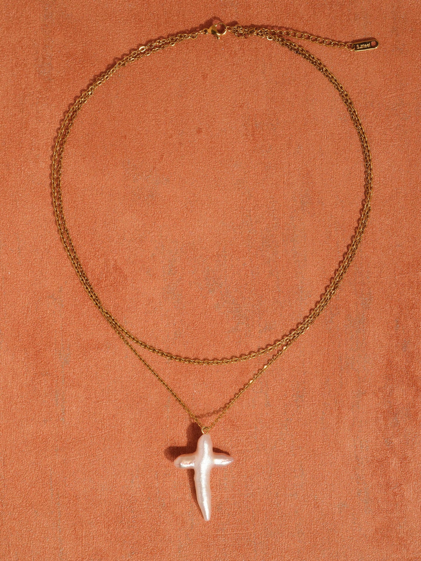 18K Gold Non-Tarnish Freshwater Pearl Cross Necklace