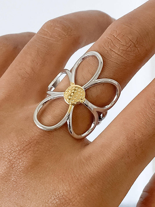 18K Non-Tarnish Large Floral Ring