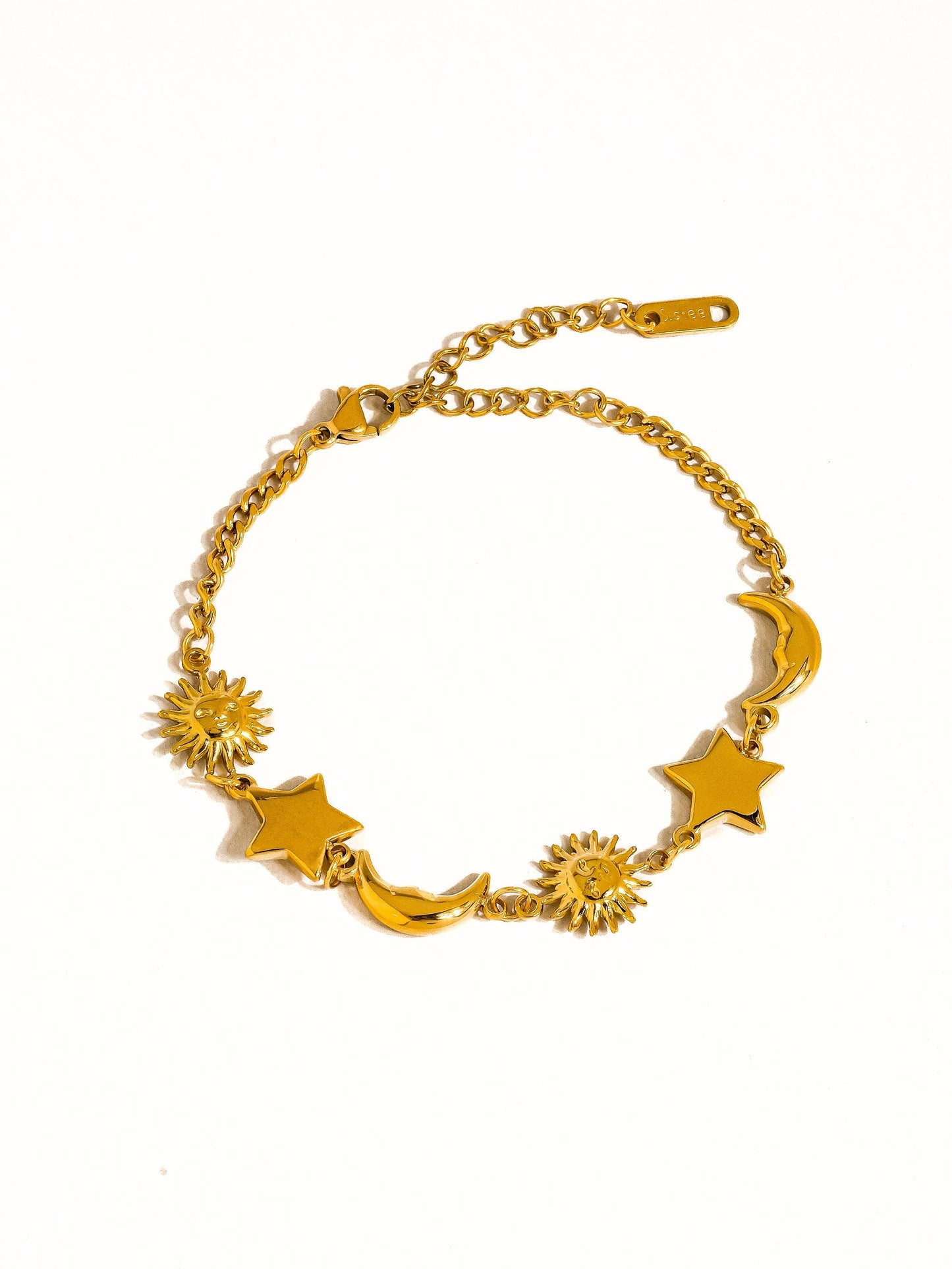 18K Gold Non-Tarnish Sun and Star Bracelet