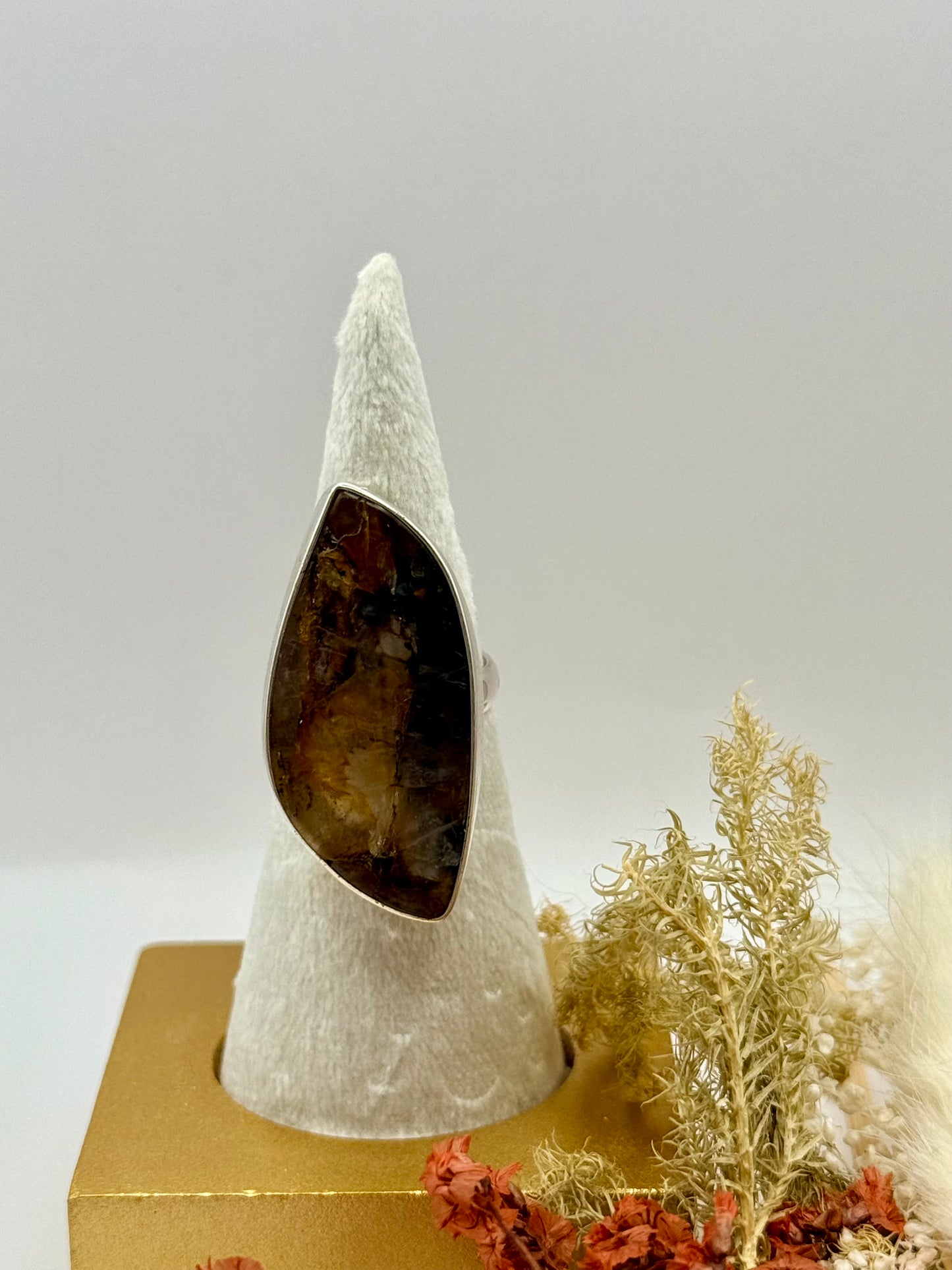 Sterling Silver Amber Gemstone Adjustable Handmade Ring