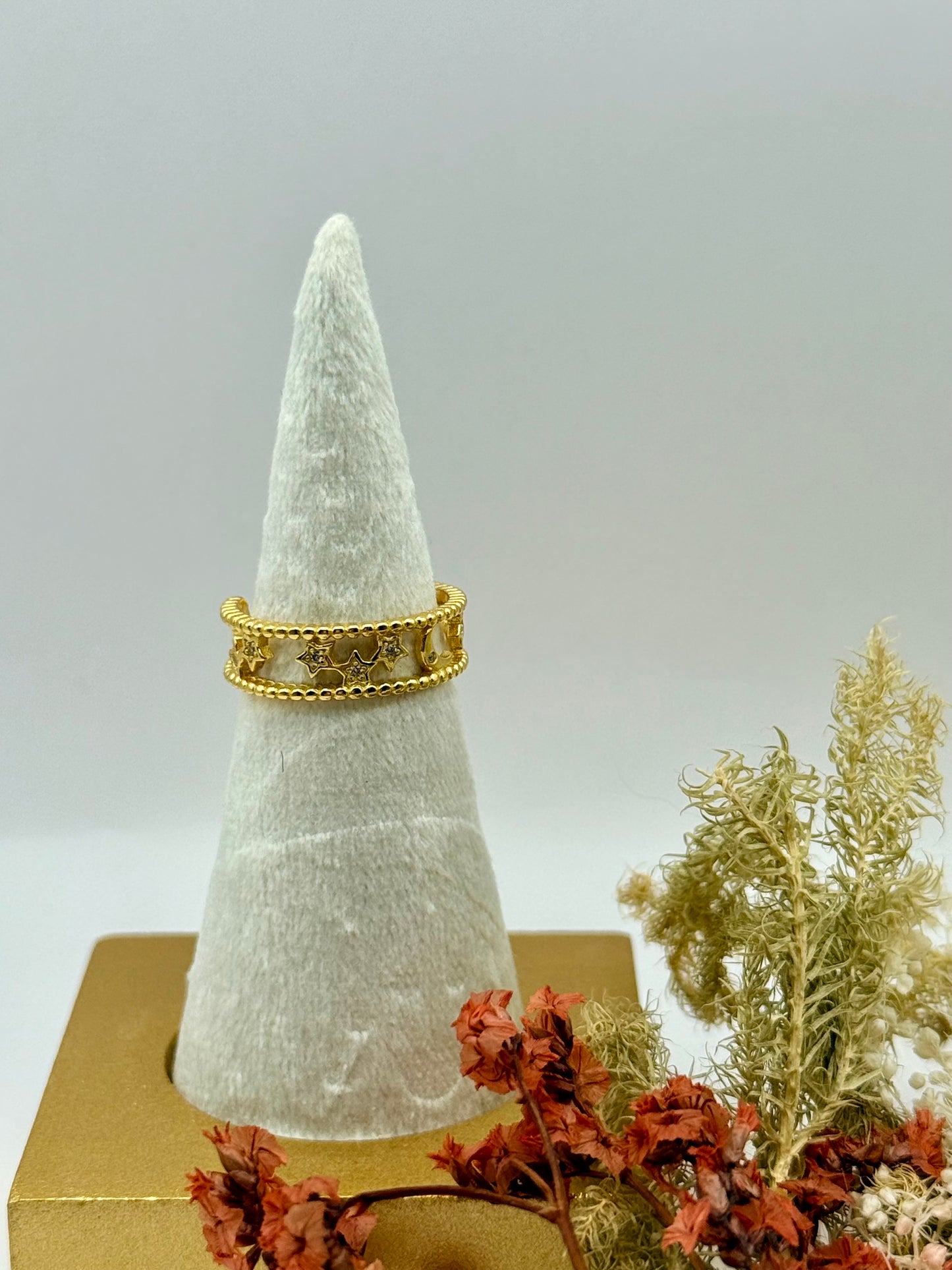 18k Gold Plated Sterling Silver Moon + Star Ring