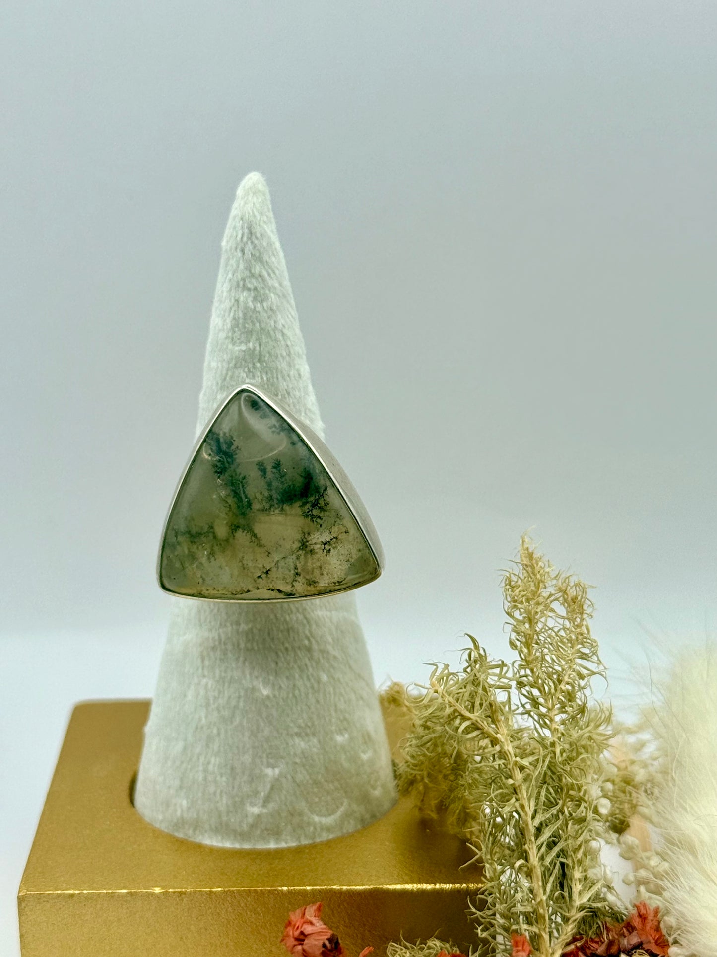 Sterling Silver Dendritic Agate Gemstone Adjustable Handmade Ring