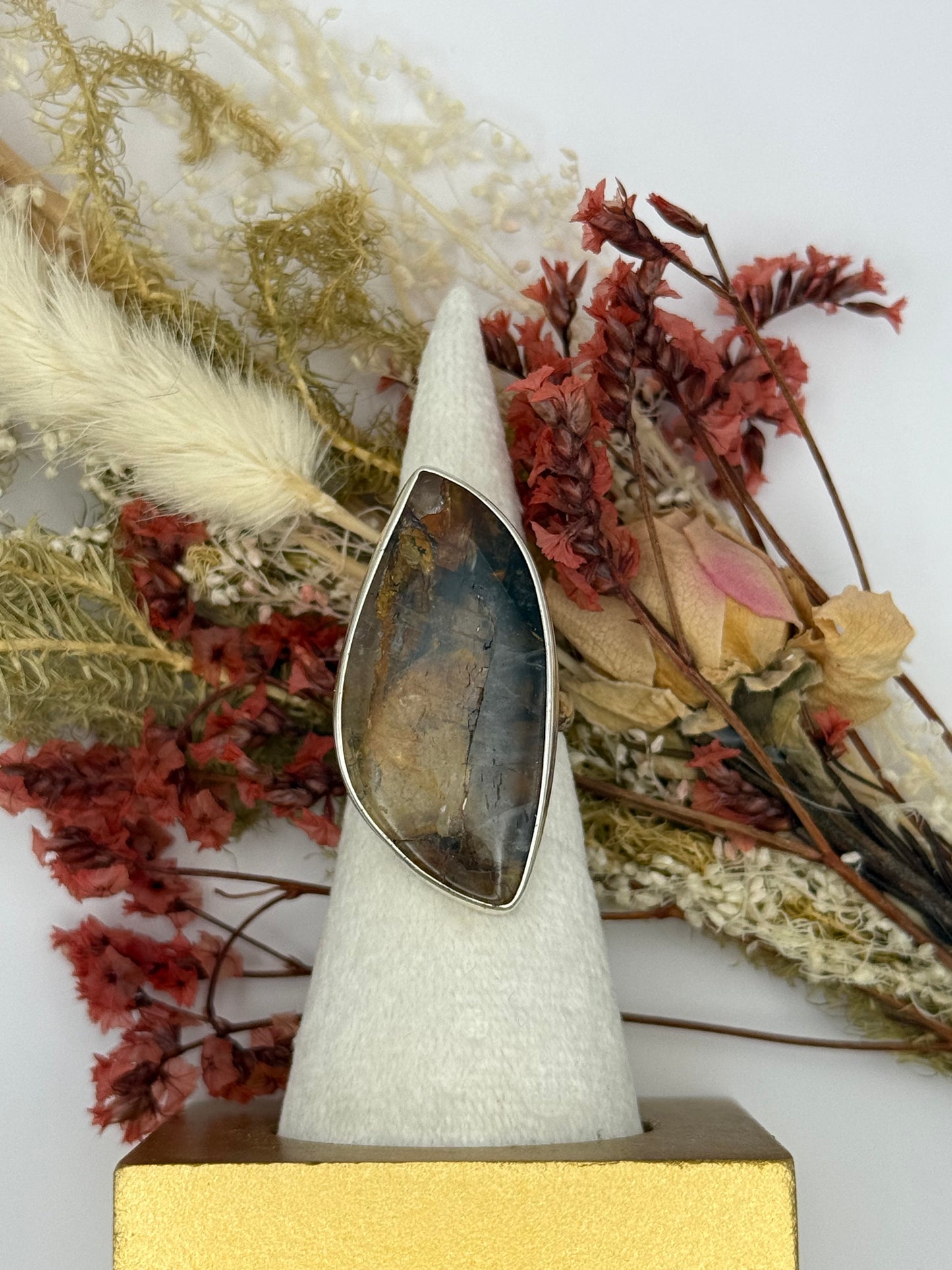 Sterling Silver Amber Gemstone Adjustable Handmade Ring