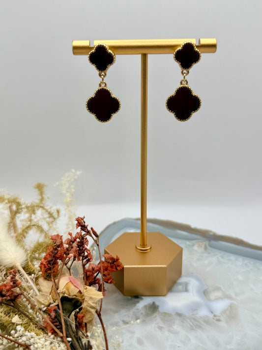 Black Four-Leaf-Clover Dangling Earrings