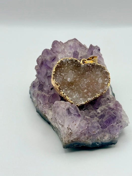 Druzy Rose Quartz Heart Pendant