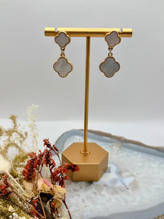 Silver Four-Leaf-Clover Dangling Earrings