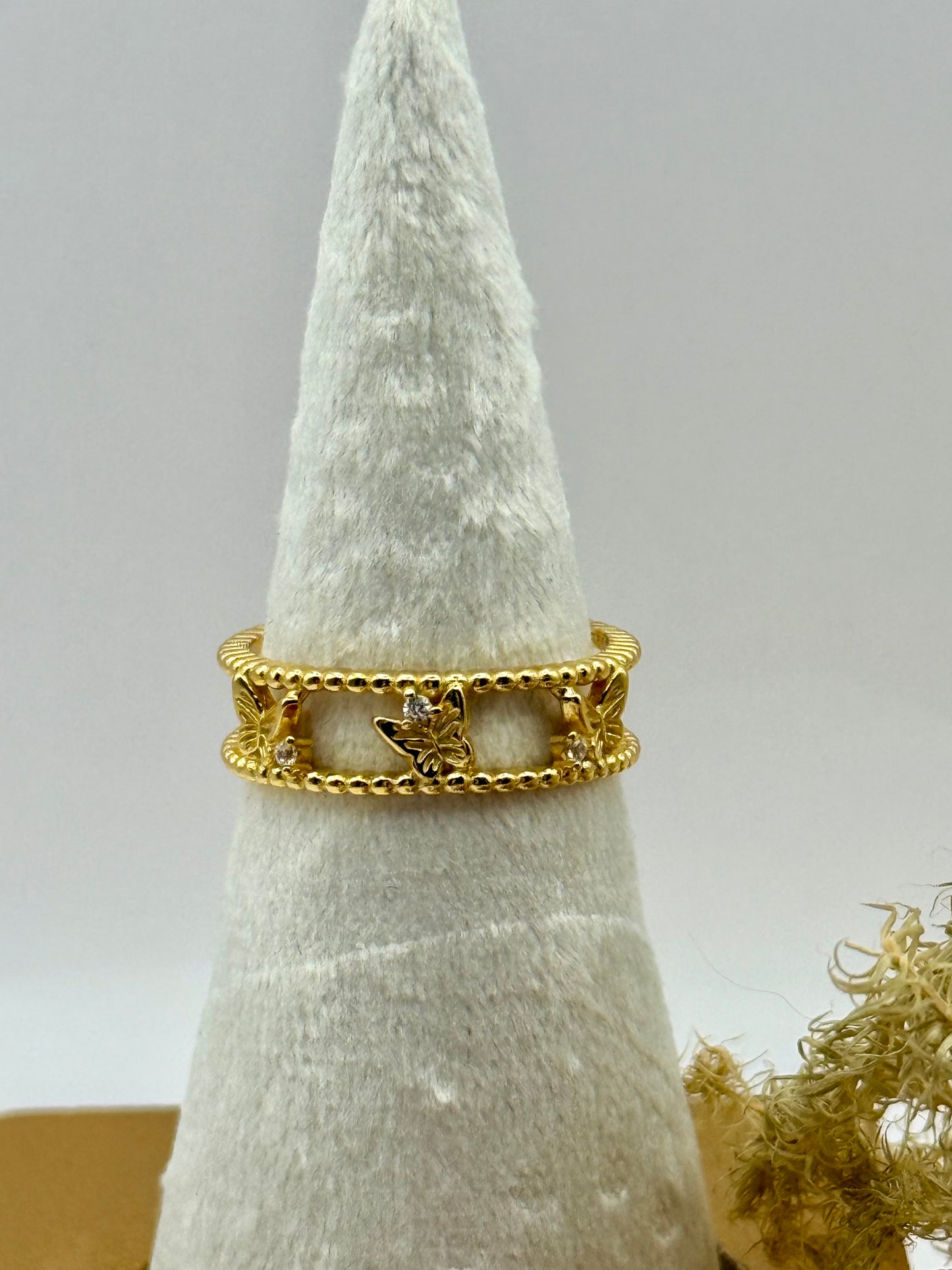 18k Gold Plated Sterling Silver Butterfly Ring