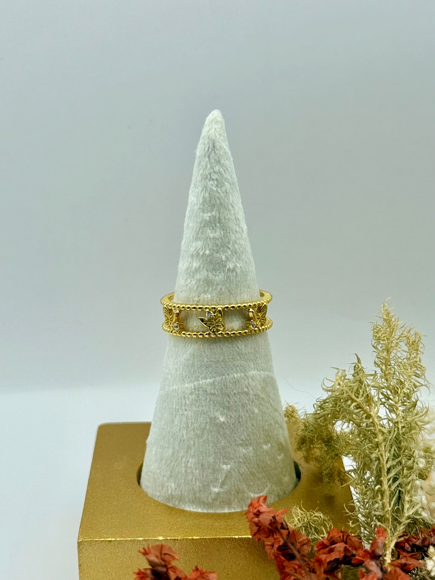 18k Gold Plated Sterling Silver Butterfly Ring