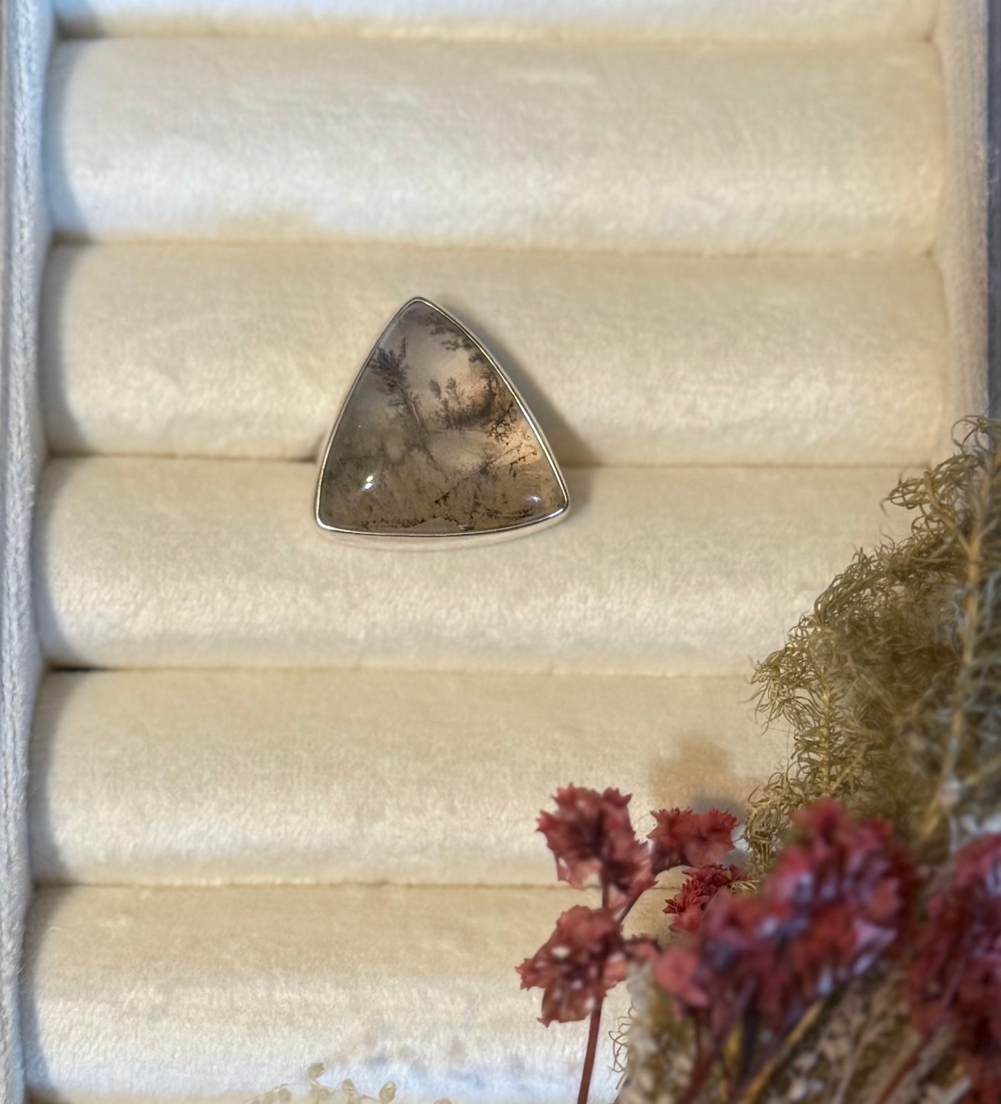 Sterling Silver Dendritic Agate Gemstone Adjustable Handmade Ring