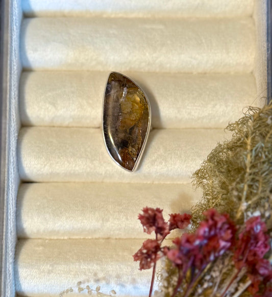 Sterling Silver Amber Gemstone Adjustable Handmade Ring