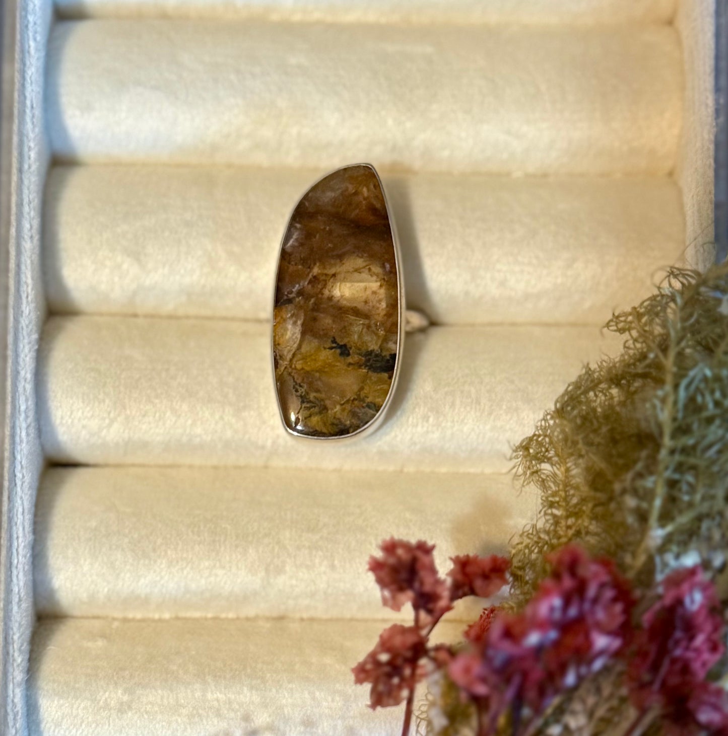 Sterling Silver Amber Gemstone Adjustable Handmade Ring