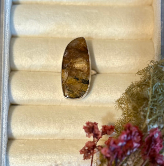 Sterling Silver Amber Gemstone Adjustable Handmade Ring