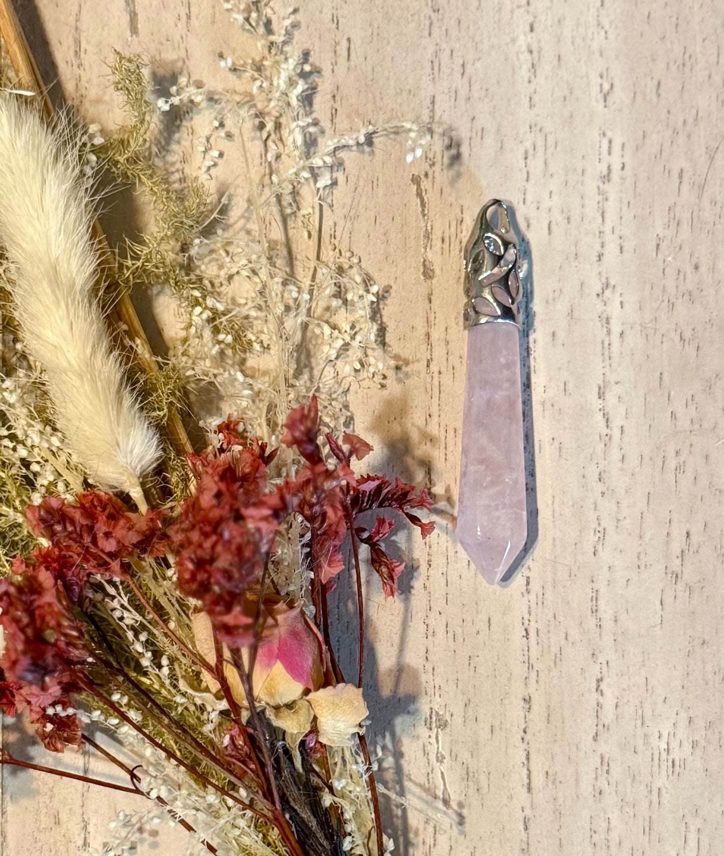 Rose Quartz Crystal Pillar Pendant