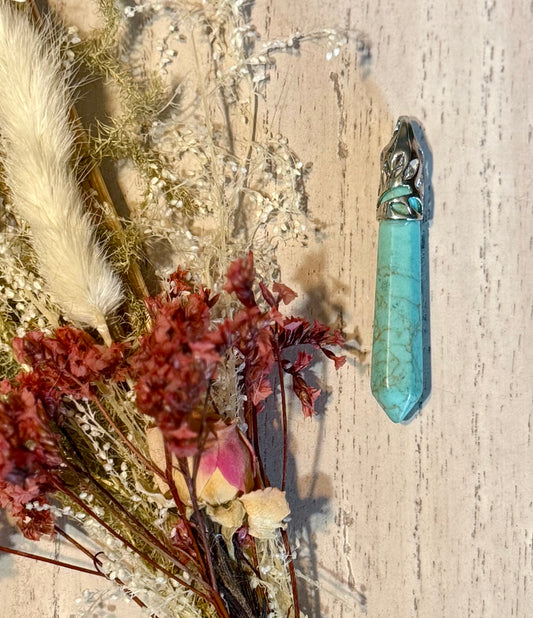 Blue-Green Royston Turquoise Crystal Pillar Pendant
