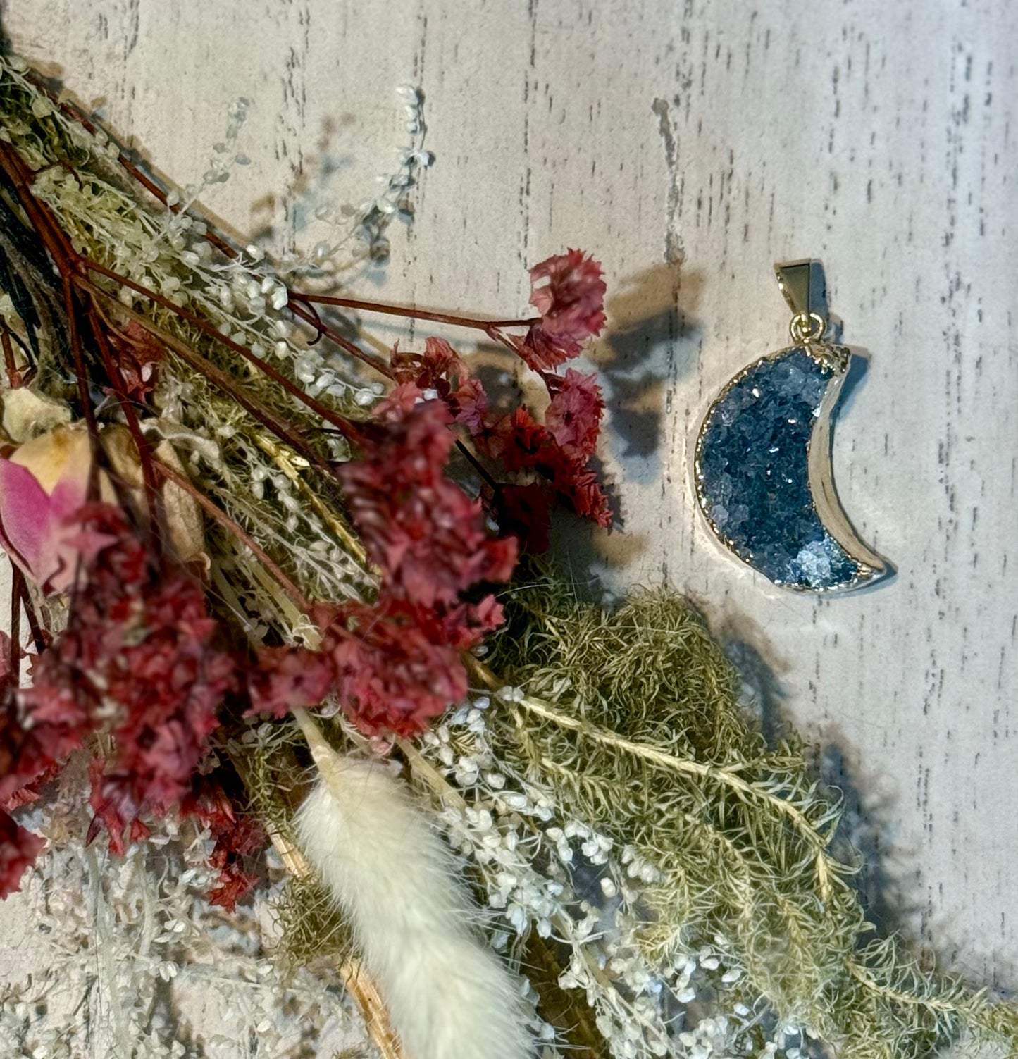 Druzy Amethyst Moon Shaped Pendant