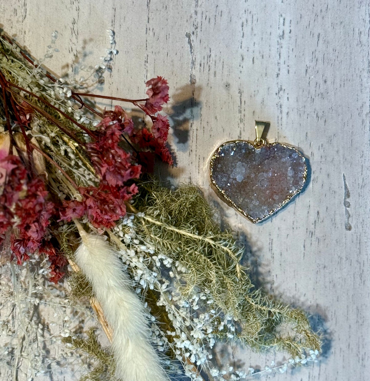Druzy Rose Quartz Heart Pendant