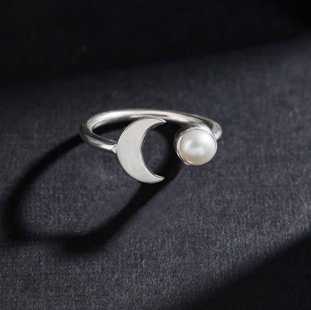 🌙  Crescent + Pearl Moon Ring
