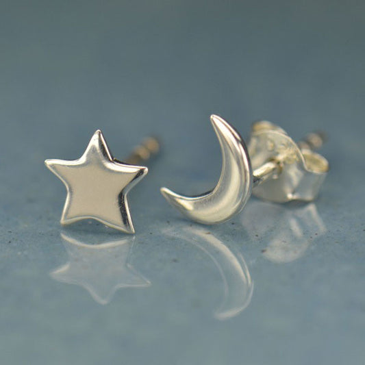 🌙 Sterling Silver Star & Moon Stud Earrings