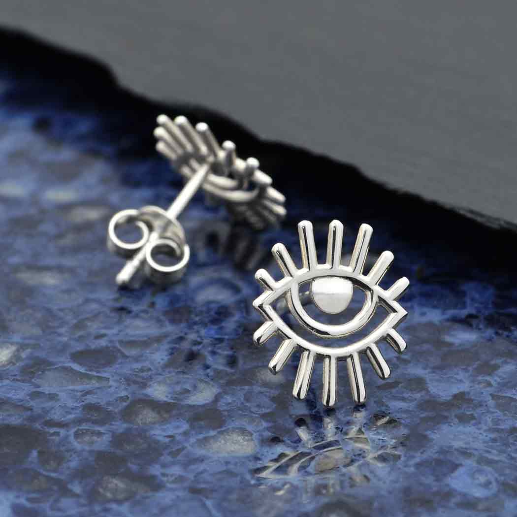 Silver Long Lashes Stud Earrings